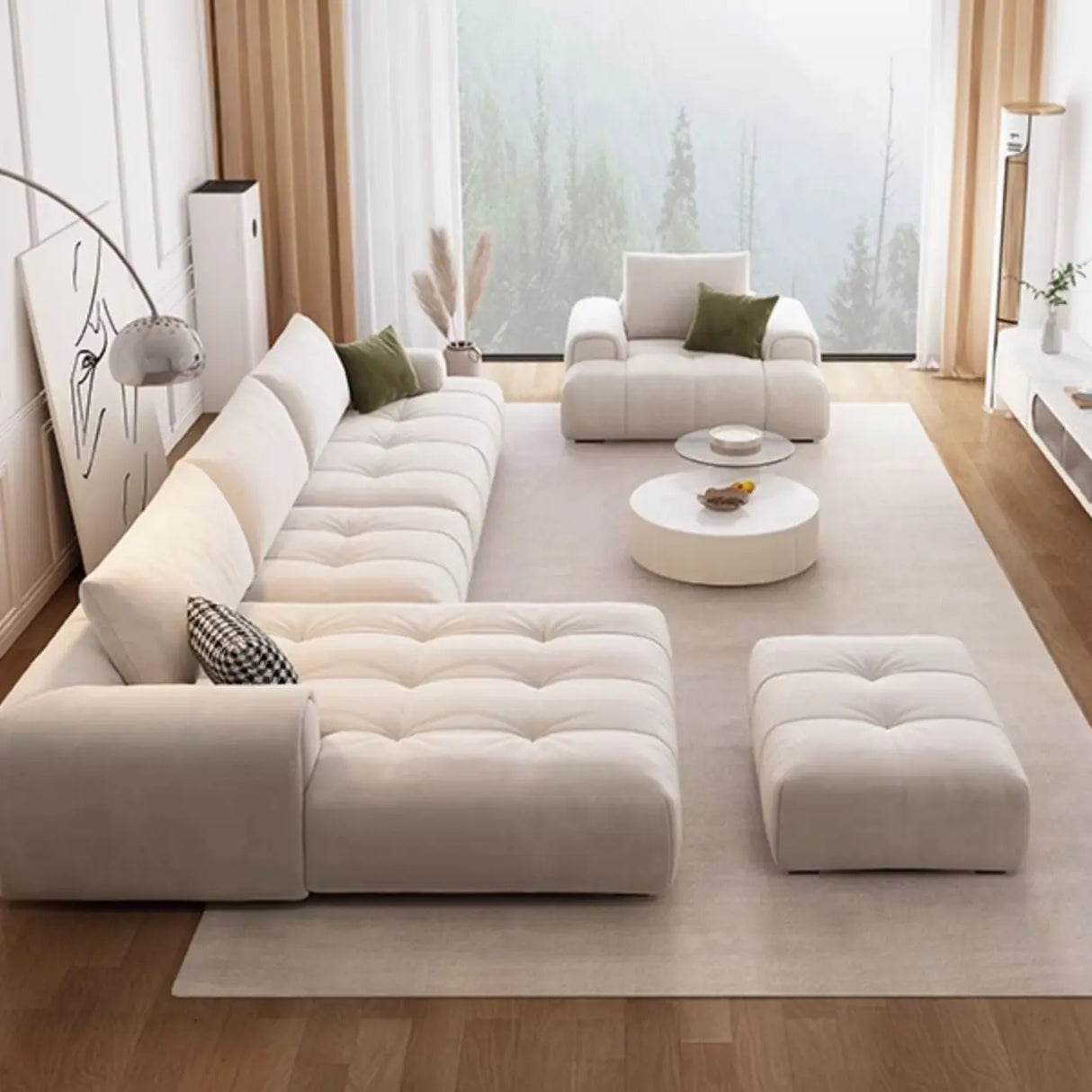 Tear Resistant L-Shaped Fabric White Large Sectional Sofa Image - 6