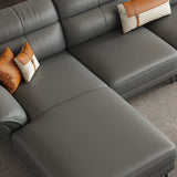 Tear Resistant L-Shaped Leather Tan Sofa with Chaise Image - 10