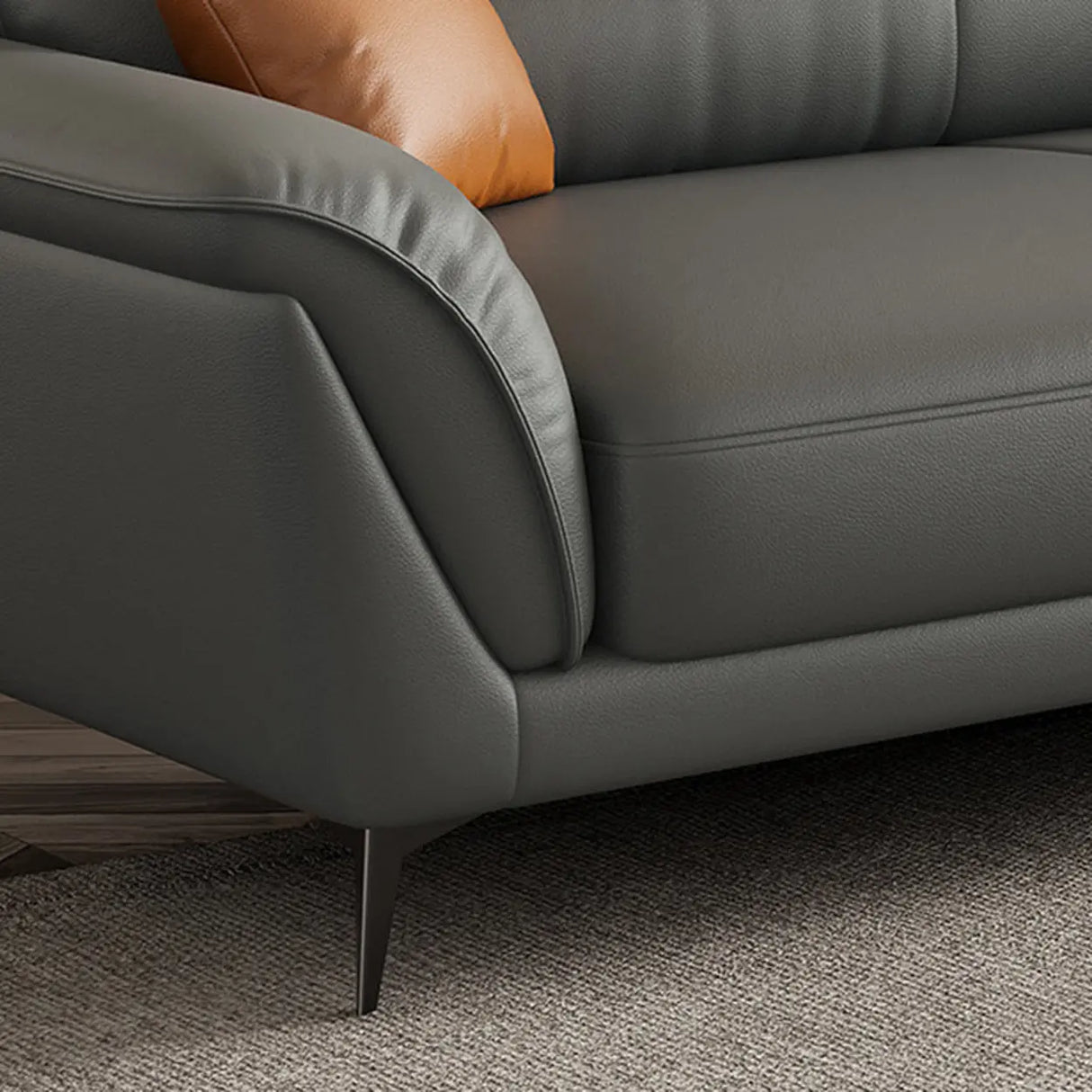 Tear Resistant L-Shaped Leather Tan Sofa with Chaise Image - 12