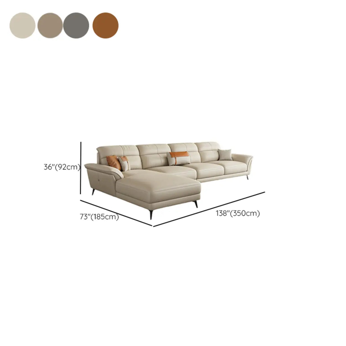 Tear Resistant L-Shaped Leather Tan Sofa with Chaise 