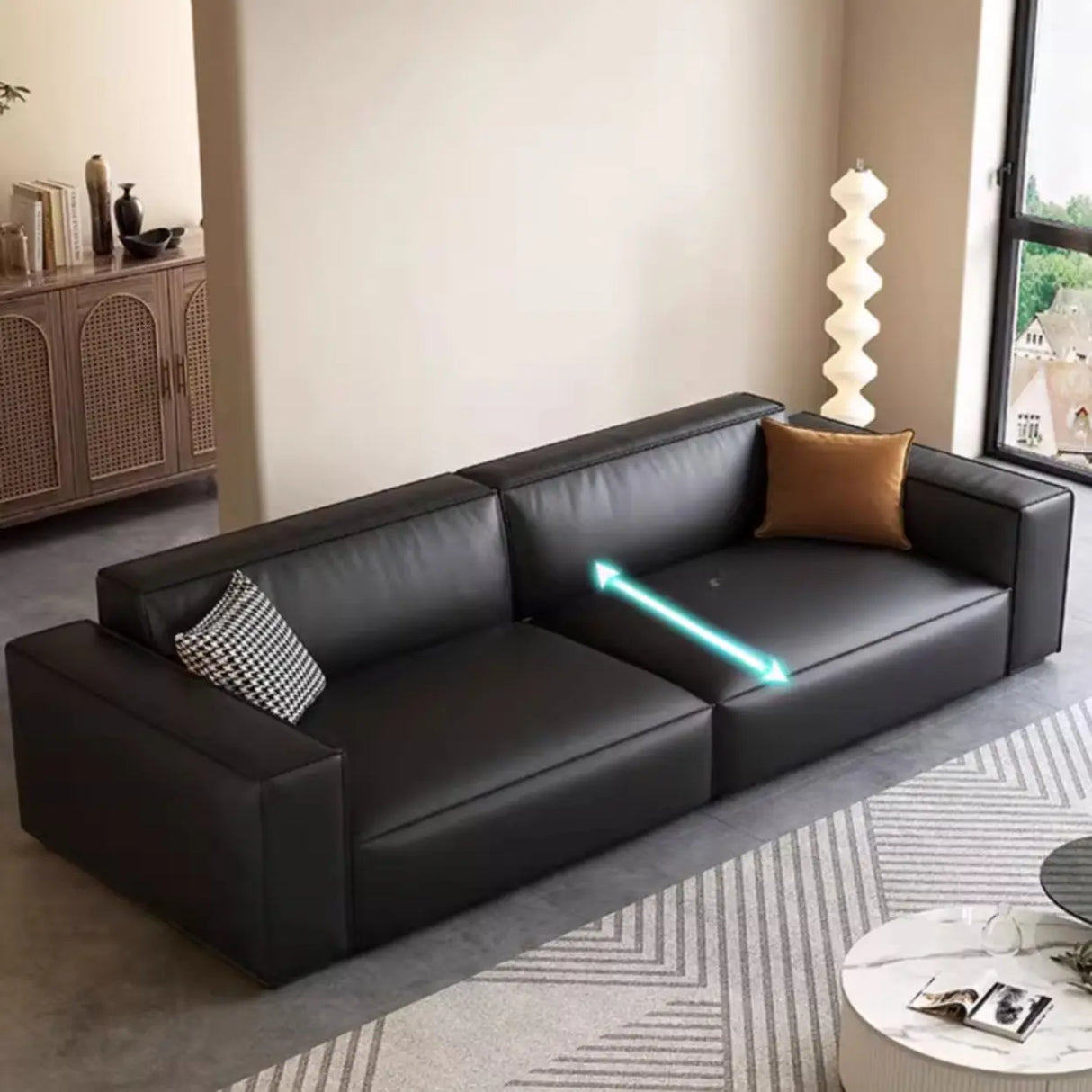 Tear Resistant Leather Square Arm Cushion Back Sofa Image - 8
