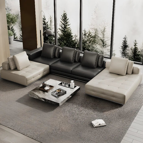 Tear Resistant U-Shape Leather Black Large Sectional Sofa Image - 1