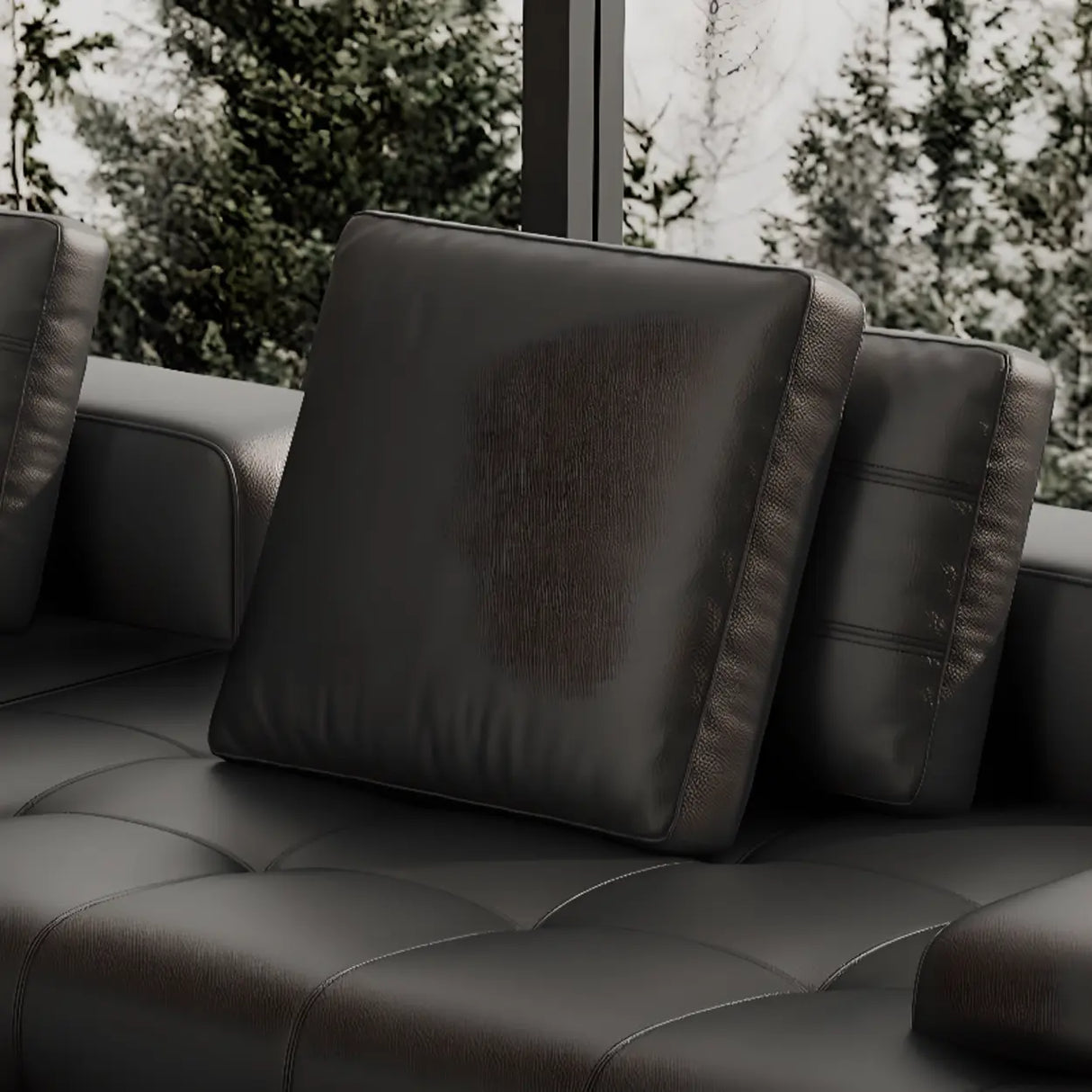 Tear Resistant U-Shape Leather Black Large Sectional Sofa Image - 10