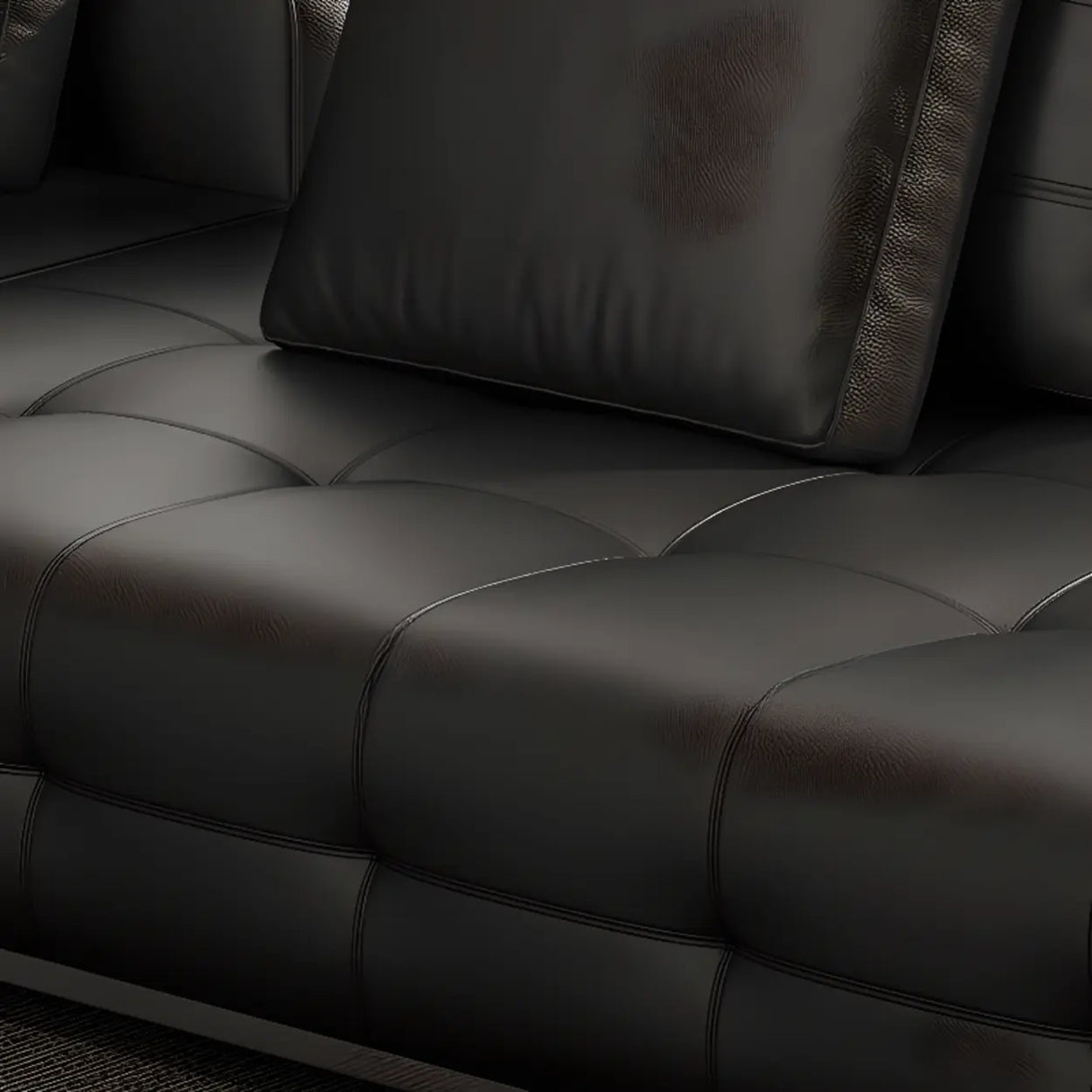 Tear Resistant U-Shape Leather Black Large Sectional Sofa Image - 14