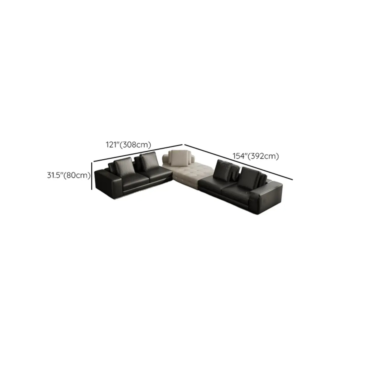 Tear Resistant U-Shape Leather Black Large Sectional Sofa Image - 19