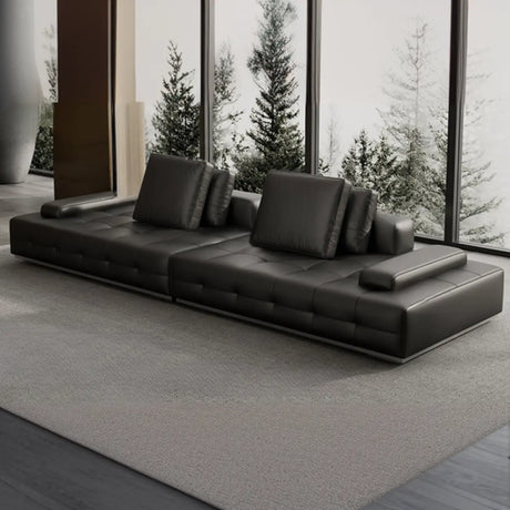 Tear Resistant U-Shape Leather Black Large Sectional Sofa Image - 2
