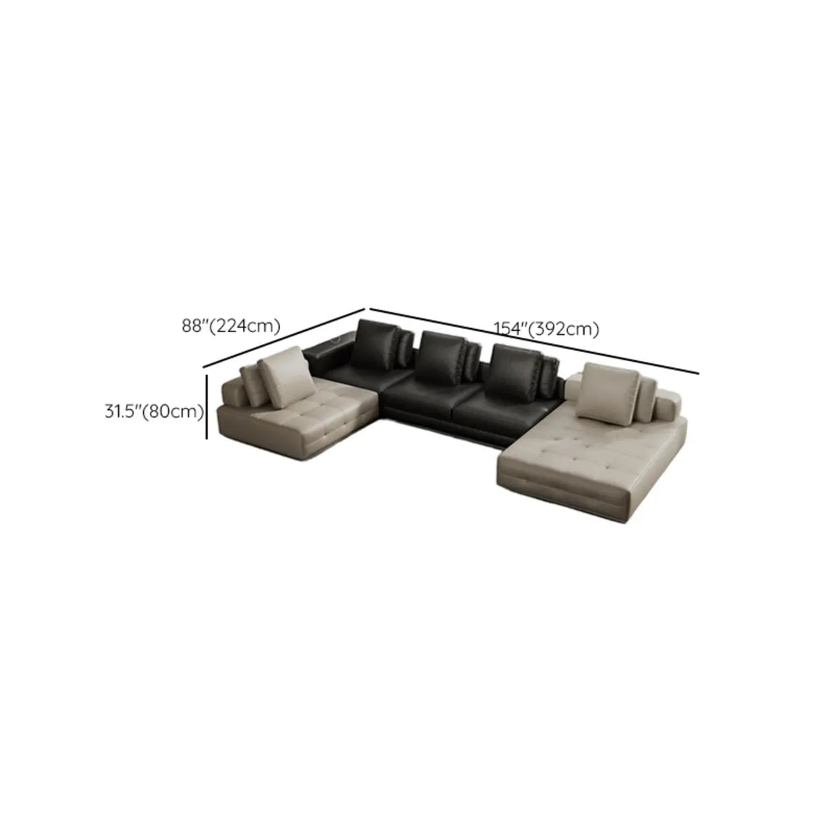 Tear Resistant U-Shape Leather Black Large Sectional Sofa Image - 20