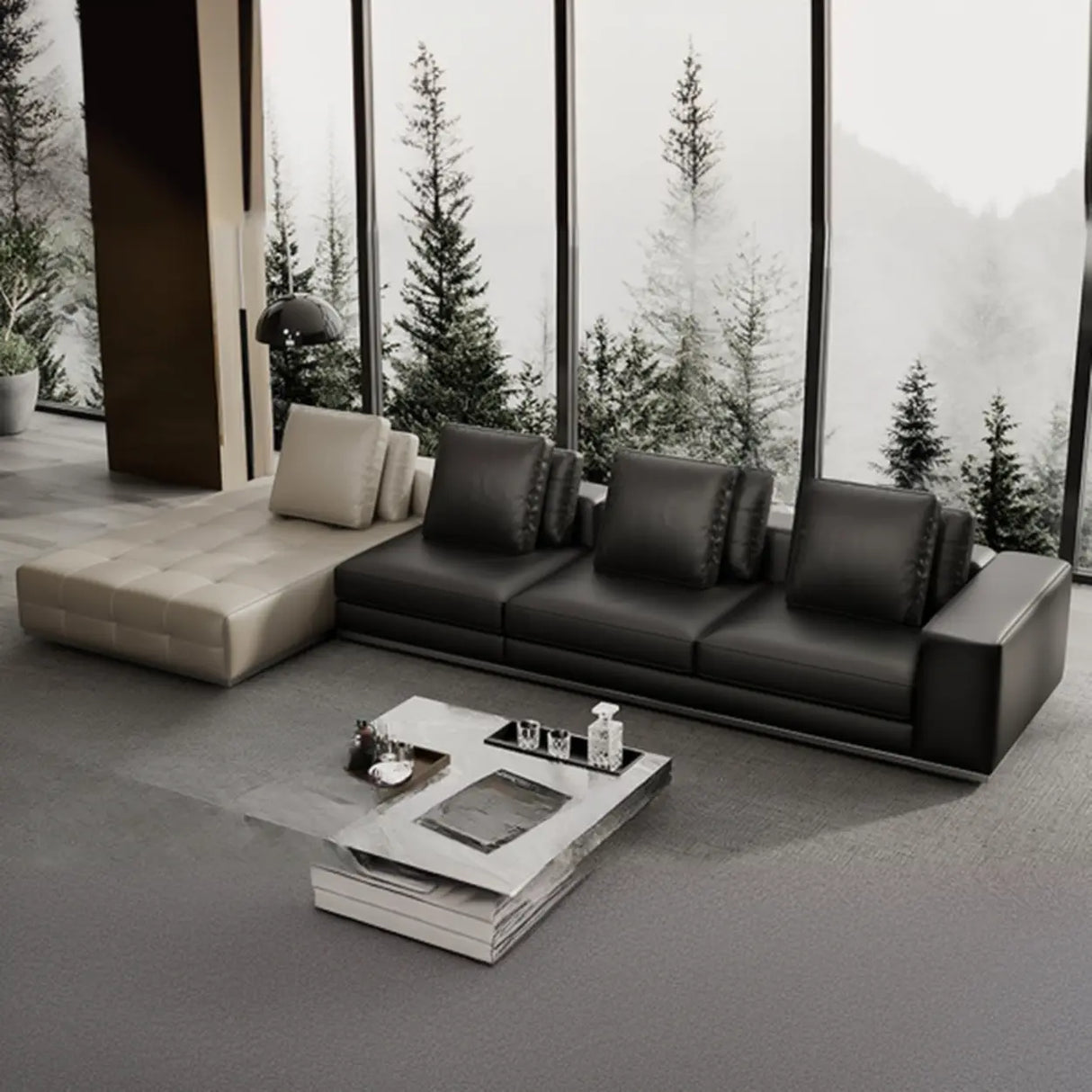 Tear Resistant U-Shape Leather Black Large Sectional Sofa Image - 3