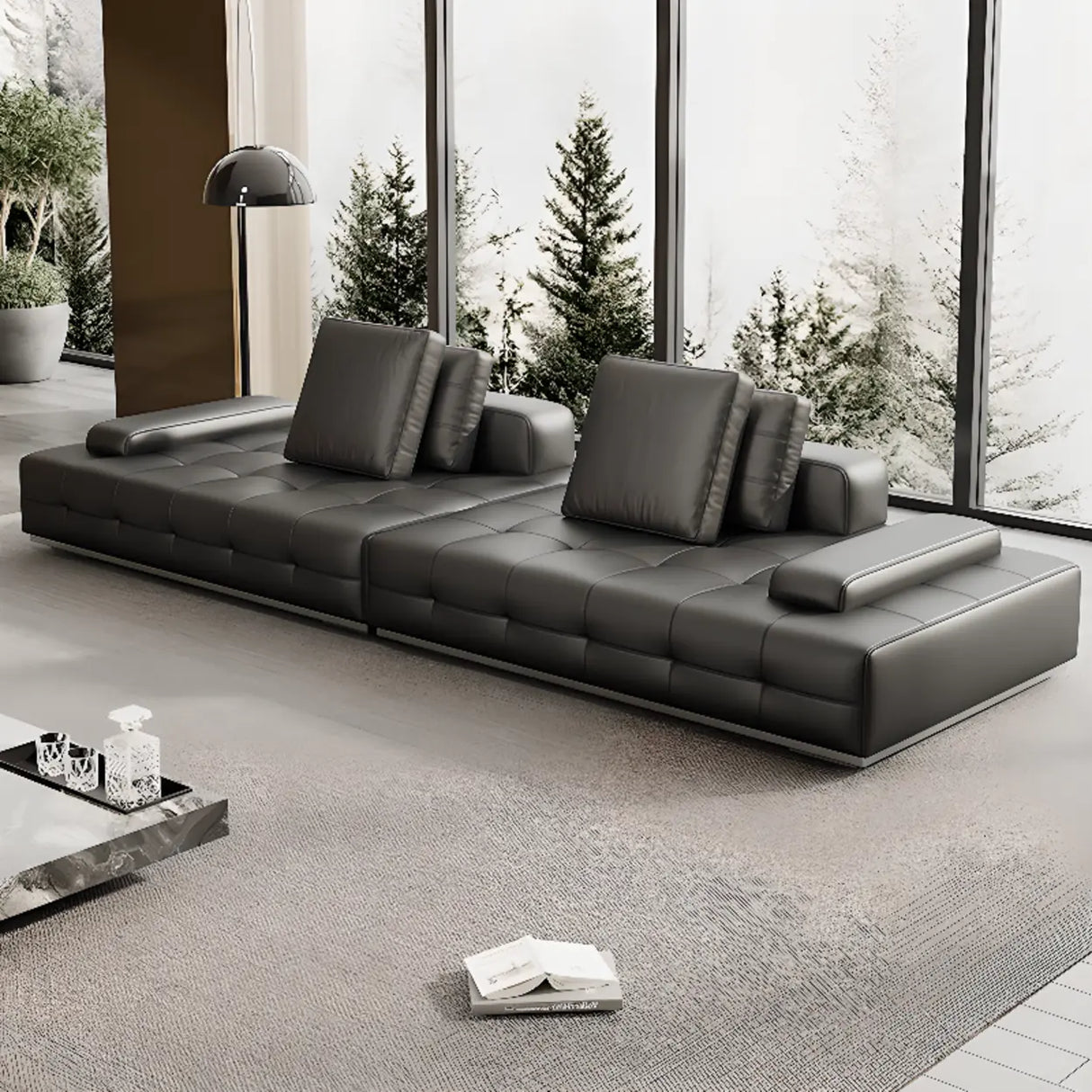 Tear Resistant U-Shape Leather Black Large Sectional Sofa Image - 4