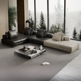 Tear Resistant U-Shape Leather Black Large Sectional Sofa Image - 5
