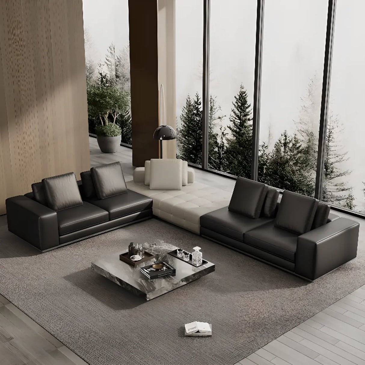 Tear Resistant U-Shape Leather Black Large Sectional Sofa Image - 6