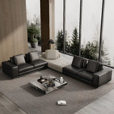 Tear Resistant U-Shape Leather Black Large Sectional Sofa Image - 6