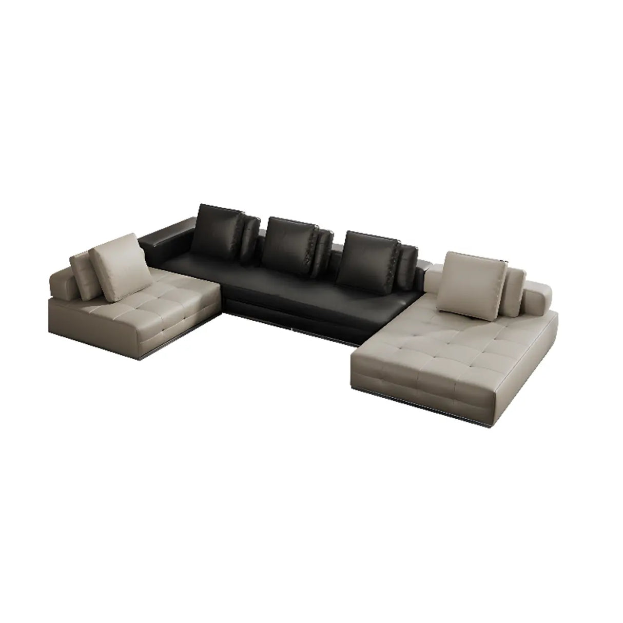 Tear Resistant U-Shape Leather Black Large Sectional Sofa Image - 8