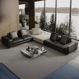 Tear Resistant U-Shape Leather Black Large Sectional Sofa Image - 9