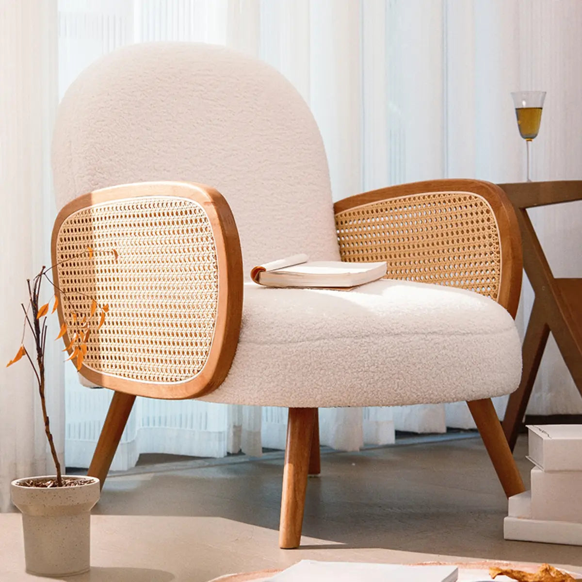 Textured Sherpa Tight Back Brass Leg Parsons Chair Image - 3