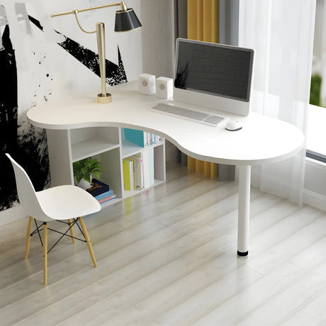 Textured White Wood Writing Desk with Exterior Shelf Image - 1