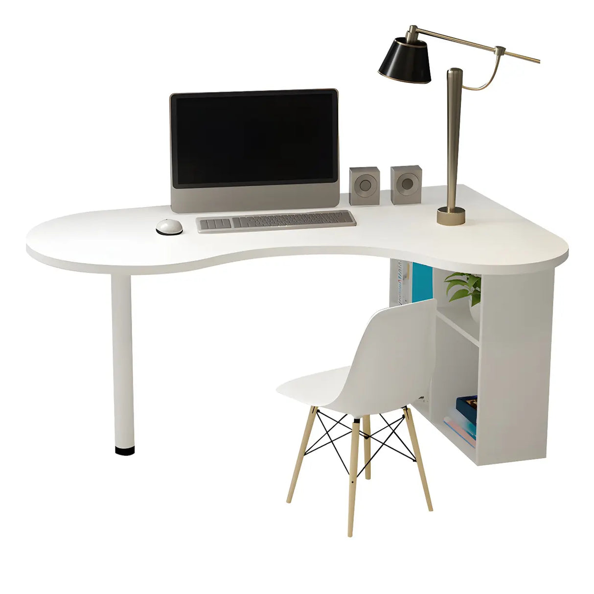 Textured White Wood Writing Desk with Exterior Shelf Image - 10