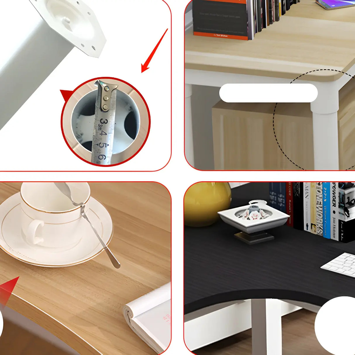 Textured White Wood Writing Desk with Exterior Shelf Image - 15