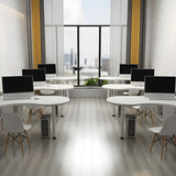 Textured White Wood Writing Desk with Exterior Shelf Image - 16