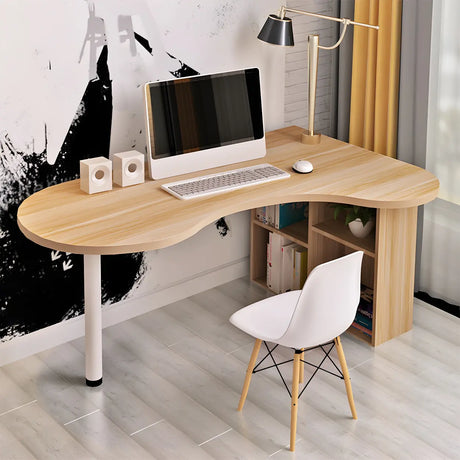 Textured White Wood Writing Desk with Exterior Shelf Image - 2