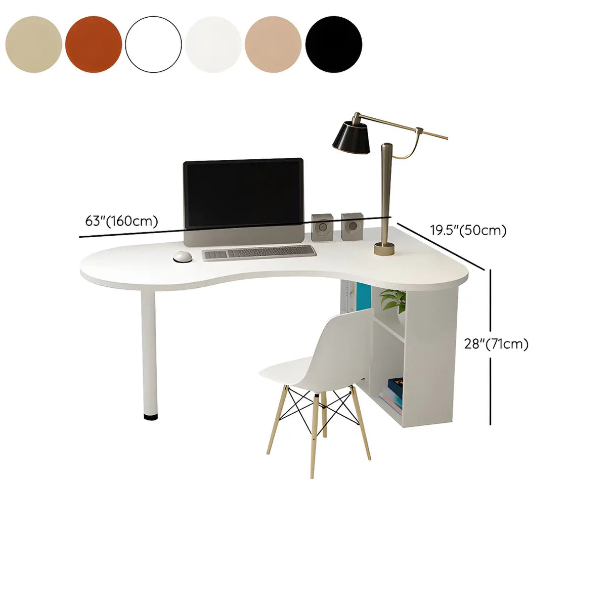 Textured White Wood Writing Desk with Exterior Shelf Image - 22
