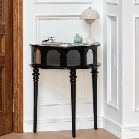 Three Leg Decorative Half Moon Black Wood Console Table Image - 1