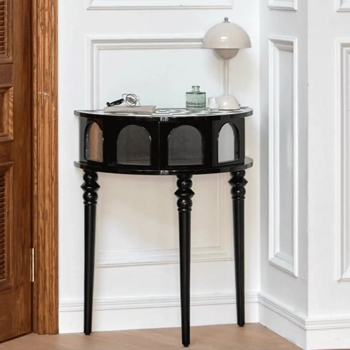 Three Leg Decorative Half Moon Black Wood Console Table Image - 1