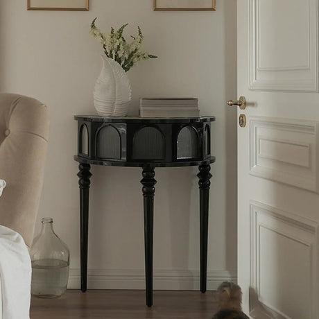 Three Leg Decorative Half Moon Black Wood Console Table Image - 2
