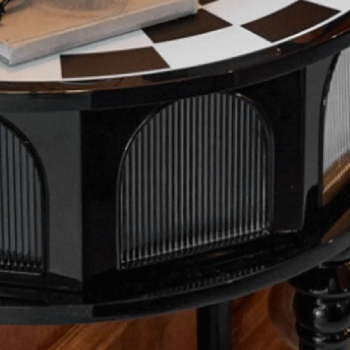 Three Leg Decorative Half Moon Black Wood Console Table Image - 7