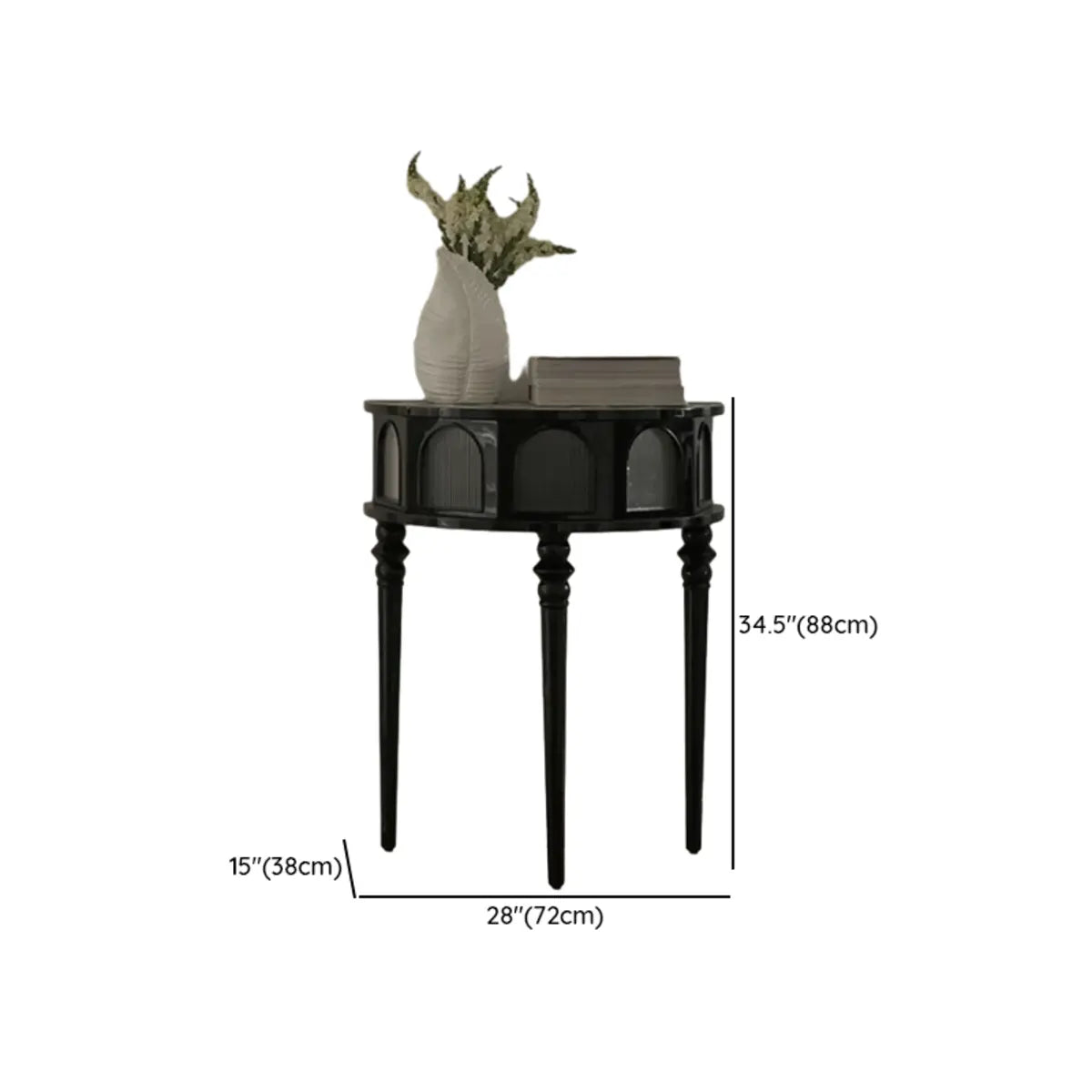 Three Leg Decorative Half Moon Black Wood Console Table 