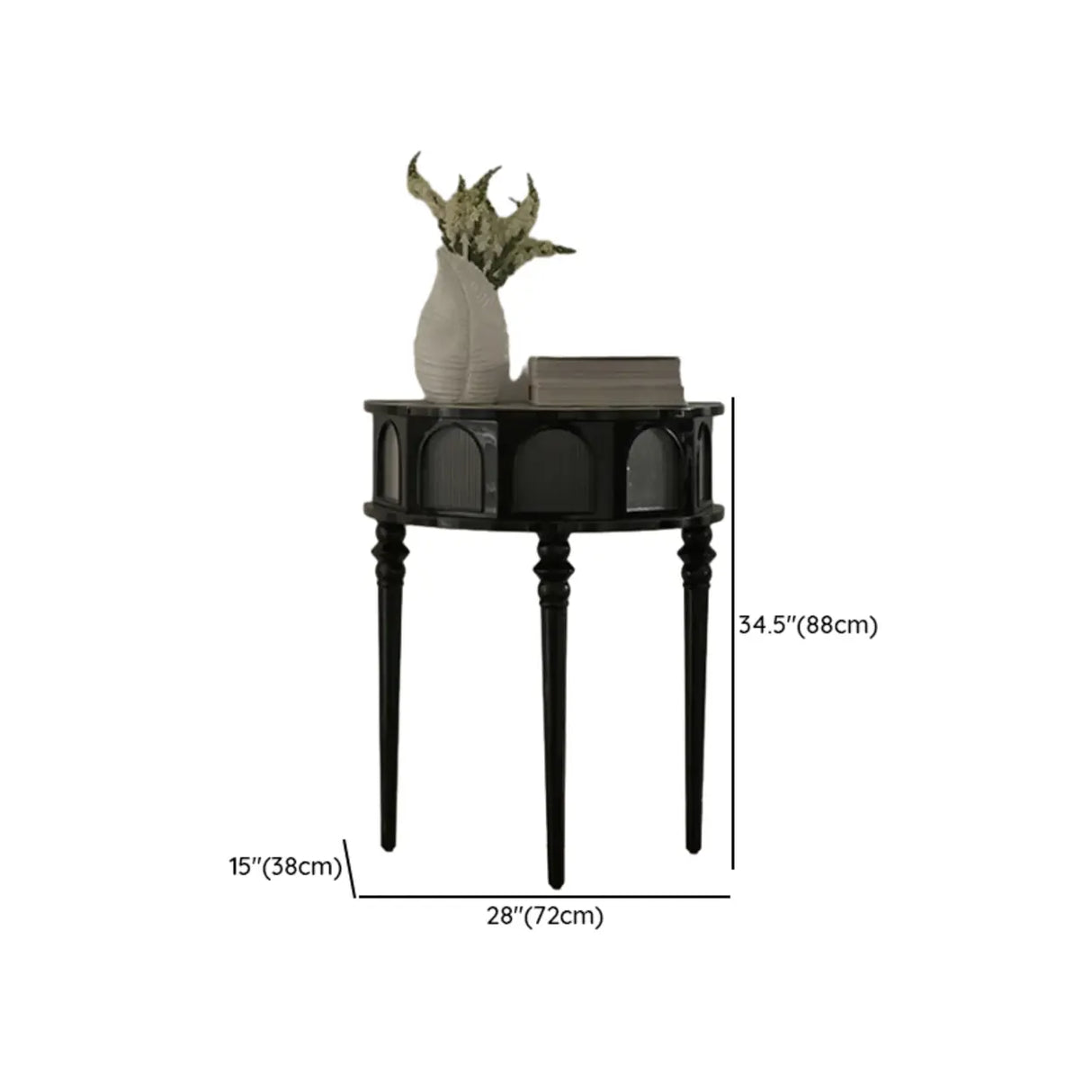 Three Leg Decorative Half Moon Black Wood Console Table 