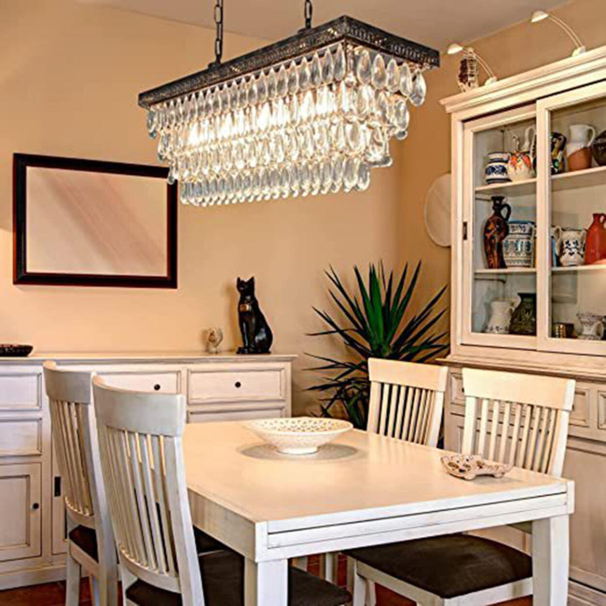 Tiered Droplets Rectangular Crystal Chandelier Light Image - 5