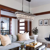 Tiered Droplets Rectangular Crystal Chandelier Light Image - 6