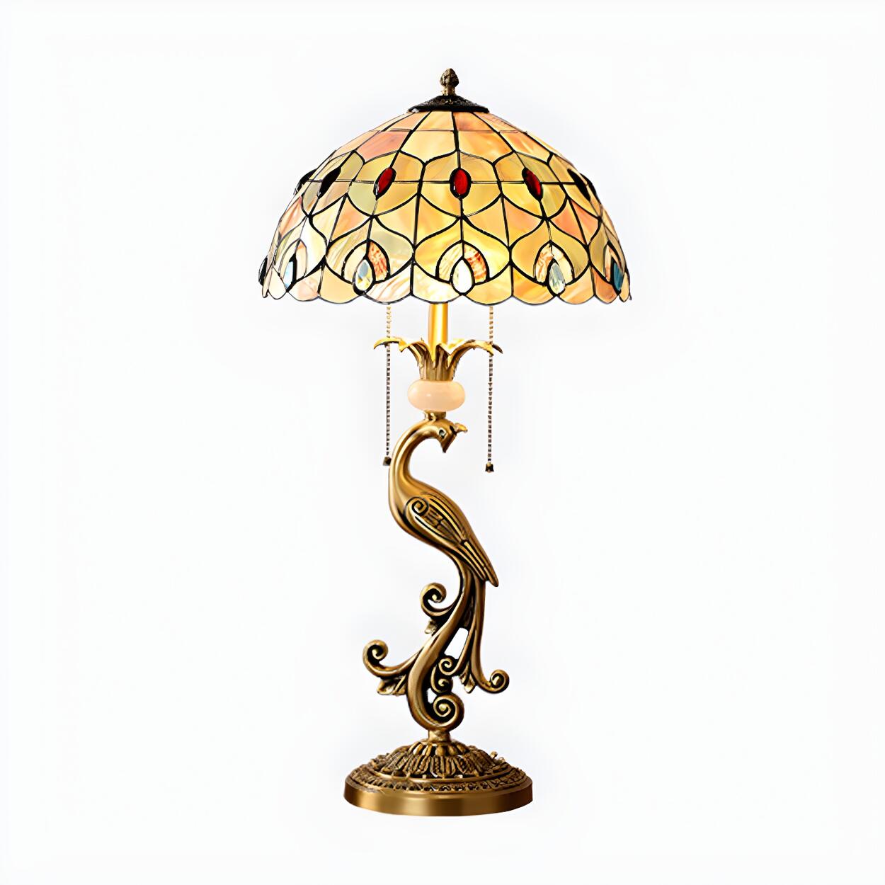 Tiffany Antique Stained Glass Shade Peacock Table Lamp – Homebaa