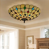 Tiffany Beige Cabochon Glass Flush Mount Ceiling Light Image - 1
