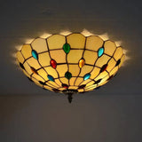 Tiffany Beige Cabochon Glass Flush Mount Ceiling Light Image - 2