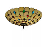 Tiffany Beige Cabochon Glass Flush Mount Ceiling Light Image - 4