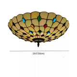 Tiffany Beige Cabochon Glass Flush Mount Ceiling Light Image - 6