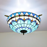 Tiffany Blue Bowl-Shaped Glass Semi-Flush Mount Light Image - 1