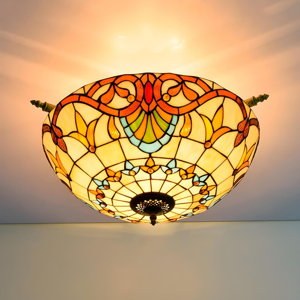 Tiffany Blue Bowl-Shaped Glass Semi-Flush Mount Light Image - 10