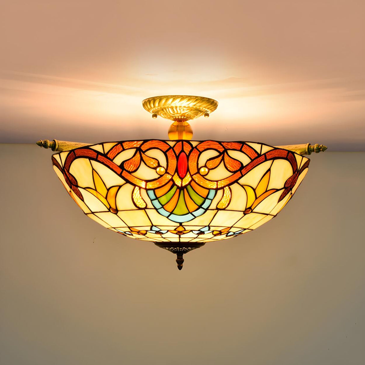 Tiffany Blue Bowl-Shaped Glass Semi-Flush Mount Light Image - 11