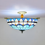 Tiffany Blue Bowl-Shaped Glass Semi-Flush Mount Light Image - 2