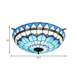 Tiffany Blue Bowl-Shaped Glass Semi-Flush Mount Light Image - 9