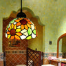 Tiffany Dome Floral Red Orange Stained Glass Pendant Light Image - 6