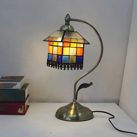 Tiffany Floral Curved Brass Table Lamp Multi-Color 1 Bulb Image - 1