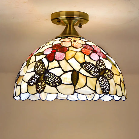 Tiffany Flower Butterfly Mini Dome Flush Mount Light Image - 2