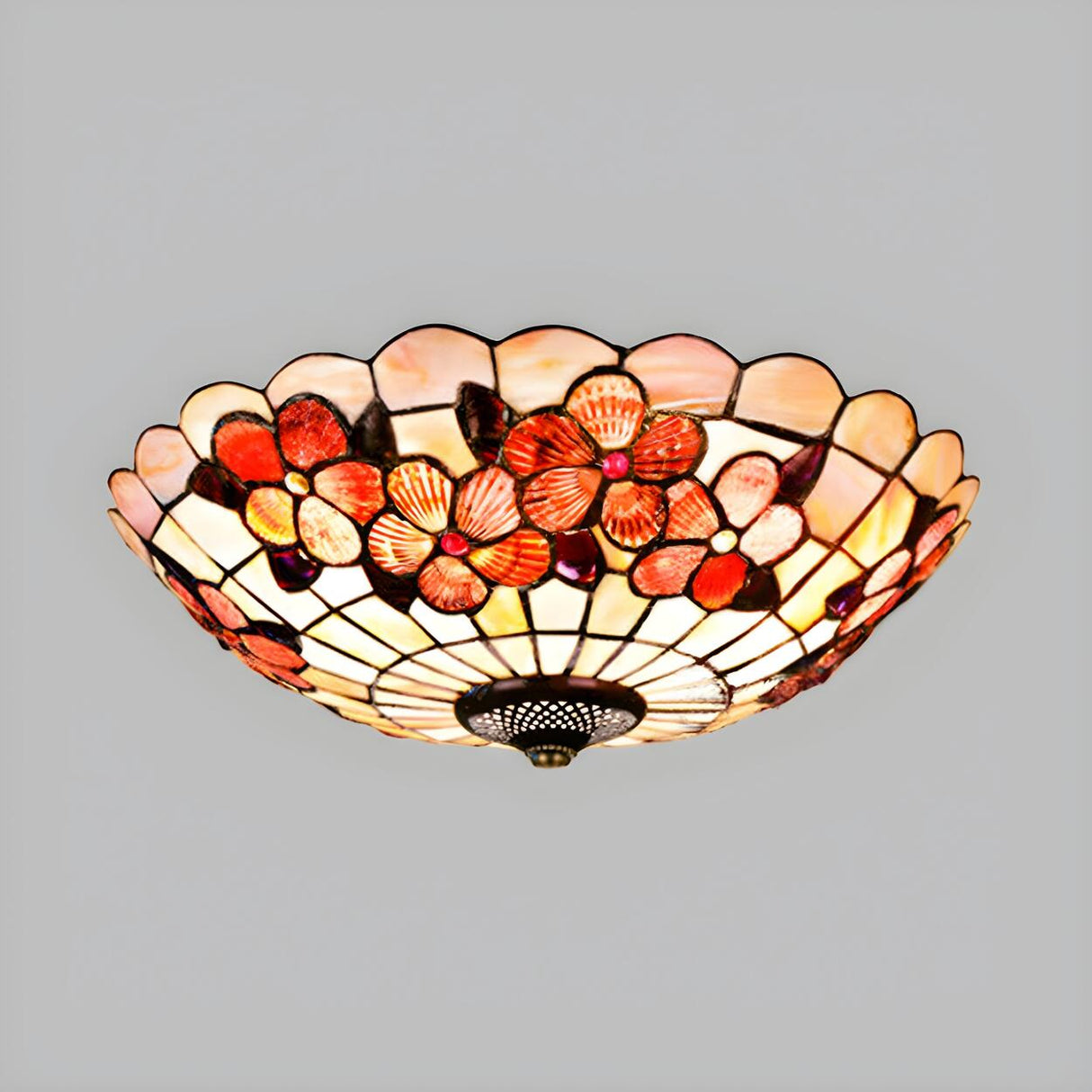 Tiffany Flower Pattern Shell Glass Flush Mount Light Image - 13