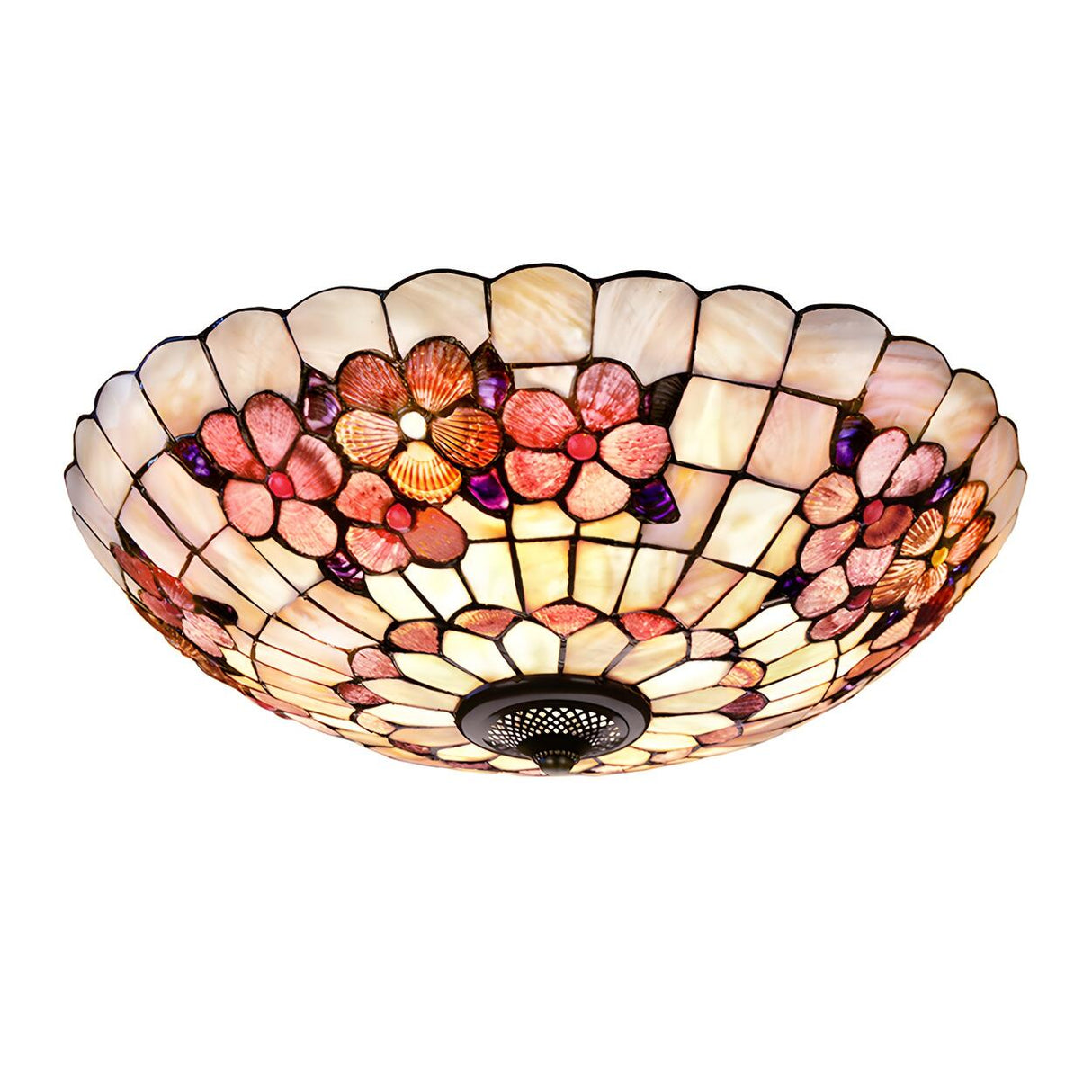 Tiffany Flower Pattern Shell Glass Flush Mount Light Image - 3