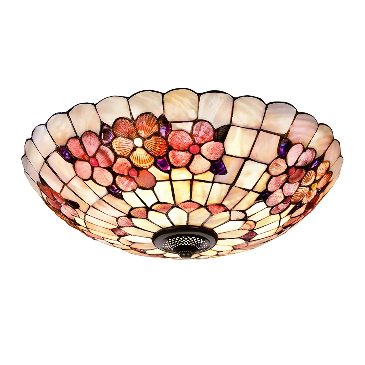 Tiffany Flower Pattern Shell Glass Flush Mount Light Image - 4