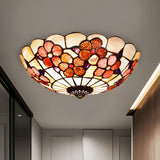 Tiffany Flower Pattern Shell Glass Flush Mount Light Image - 5